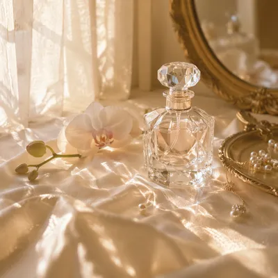 Elegant Crystal Perfume on Silk Vanity