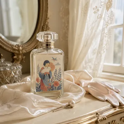 Elegant Crystal Perfume on Silk Vanity