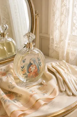 Elegant Crystal Perfume on Silk Dressing Table