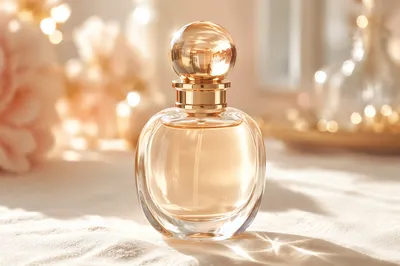Elegant Champagne Perfume on White Linen