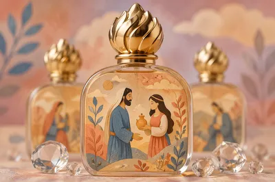 Elegant Golden Perfume Bottle Still Life