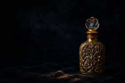 Elegant Gold Perfume Bottle on Midnight Velvet