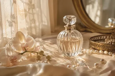 Elegant Crystal Perfume on Silk Vanity
