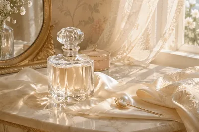 Elegant Crystal Perfume on Ivory Silk