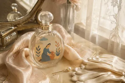 Elegant Crystal Perfume on Silk Dressing Table