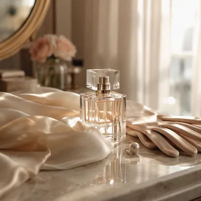 Elegant Crystal Perfume on Ivory Silk
