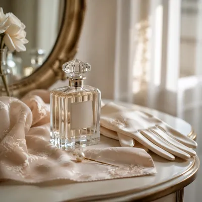 Elegant Crystal Perfume on Silk Dressing Table