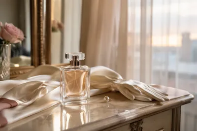 Elegant Crystal Perfume on Ivory Silk