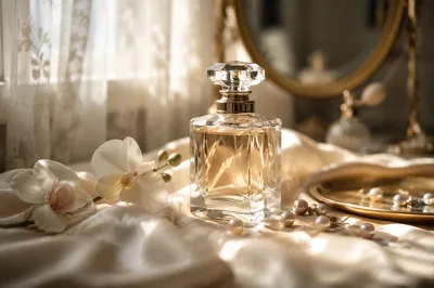 Elegant Crystal Perfume on Silk Vanity