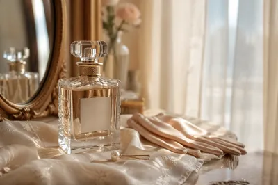 Elegant Crystal Perfume on Silk Dressing Table
