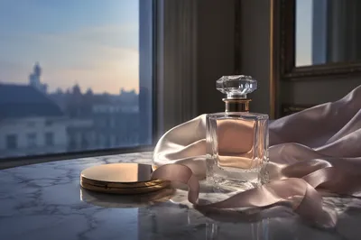 Elegant Crystal Perfume on Ivory Silk