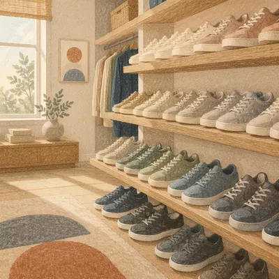 Organized Sneaker Collection on Minimalist Shelves