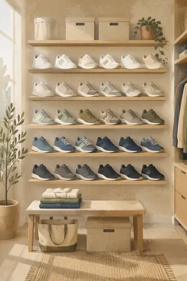 Organized Sneaker Collection on Minimal Shelves