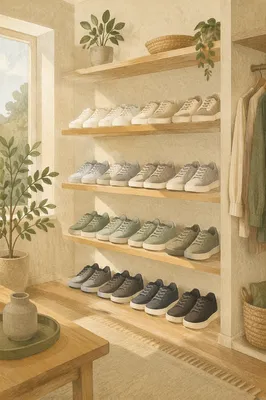 Organized Sneaker Collection on Minimalist Shelves