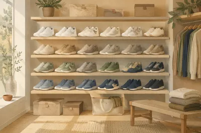 Organized Sneaker Collection on Minimalist Shelves