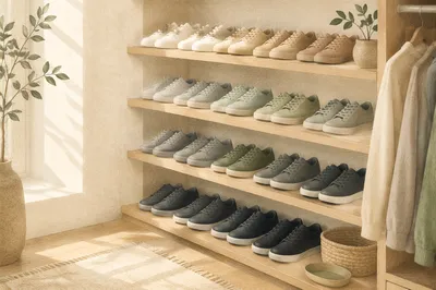 Organized Sneaker Collection on Minimal Shelves
