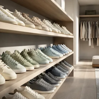 Organized Sneaker Collection on Minimalist Shelves
