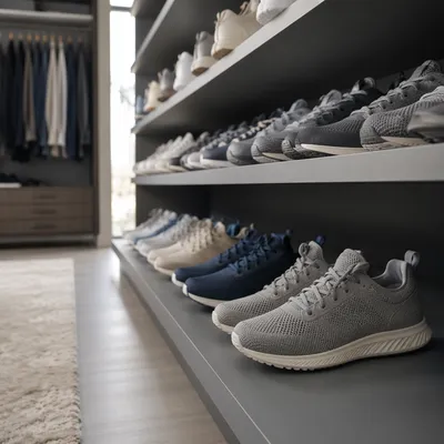 Organized Sneaker Collection on Minimalist Shelves