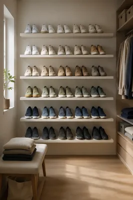 Organized Sneaker Collection on Minimalist Shelves