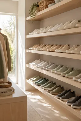 Organized Sneaker Collection in Minimal Wardrobe