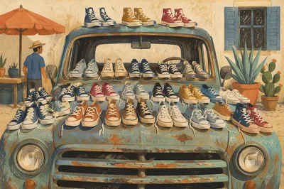 Colorful Sneakers on Vintage Pickup Truck