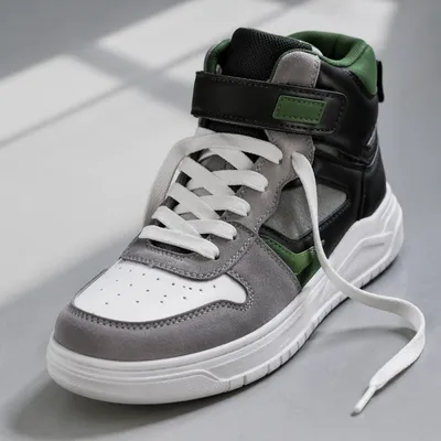 Minimalist Gray High Top Sneaker Closeup