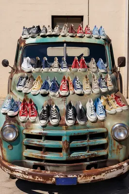 Colorful Sneakers on Vintage Pickup Truck