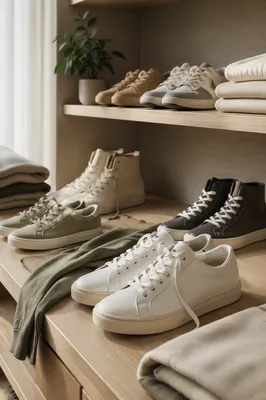 Minimalist Sneaker Collection on Oak Shelving