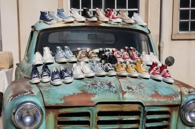 Colorful Sneakers on Vintage Pickup Truck