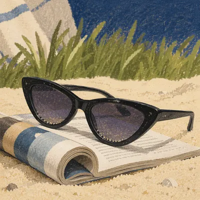 Summer Cat Eye Sunglasses on Beach Sand