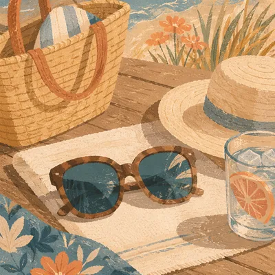 Oversized Sunglasses on Sunlit Summer Deck