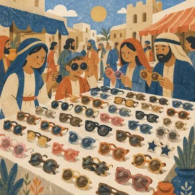 Summer Market Table of Trendy Sunglasses