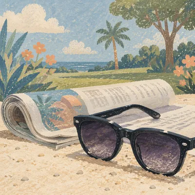 Black Sunglasses on Summer Beach Sand