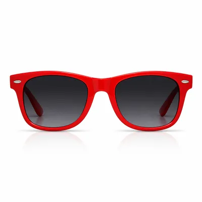 Glossy Red Sunglasses on White Background