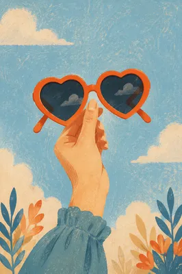 Orange Heart Sunglasses Against Summer Sky