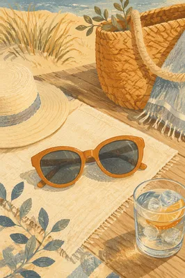Summer Sunglasses Flat Lay on Beach Deck
