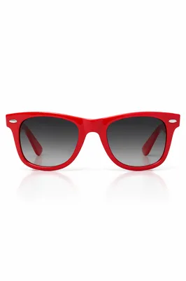 Glossy Red Wayfarer Sunglasses on White