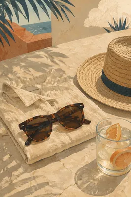 Tortoiseshell Sunglasses on Linen Summer Patio