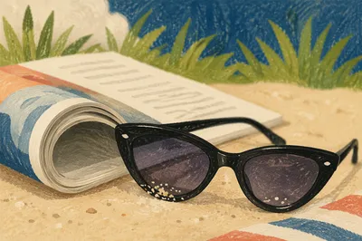Black Cat Eye Sunglasses on Beach Sand