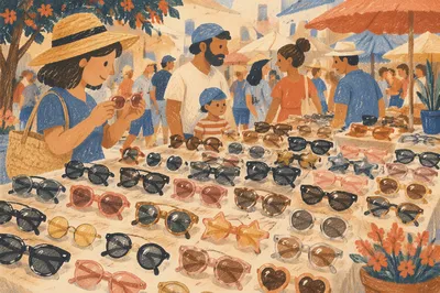 Summer Market Table with Stylish Sunglasses