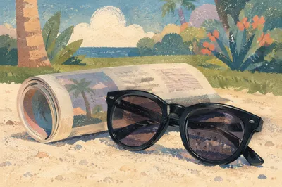Black Sunglasses on Summer Beach Sand