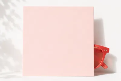 Coral Sunglasses Behind Blush Pink Card