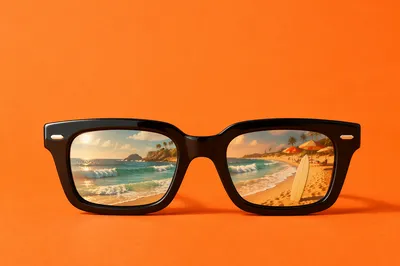 Black Sunglasses on Bold Orange Summer Background