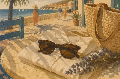 Tortoiseshell Sunglasses on Linen by Seaside