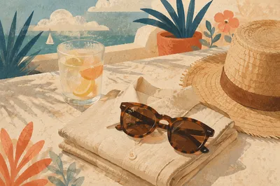 Summer Sunglasses and Coastal Linen Still Life