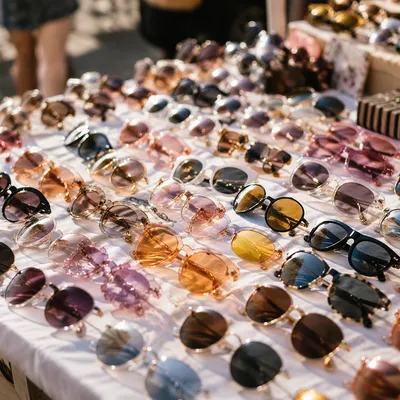 Summer Market Table Filled With Sunglasses
