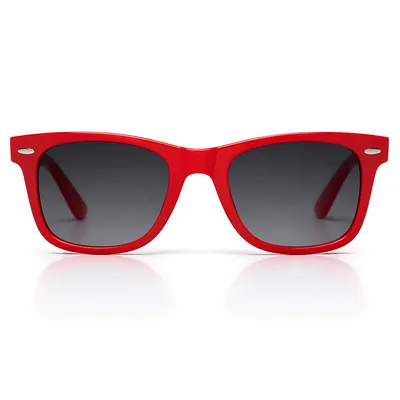 Glossy Red Wayfarer Sunglasses on White