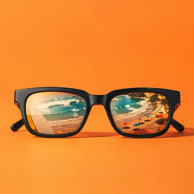 Black Sunglasses on Bold Orange Summer Background