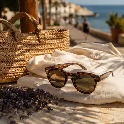 Tortoiseshell Sunglasses on Coastal Summer Linen