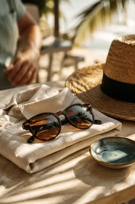 Sunlit Summer Sunglasses on Linen Shirt